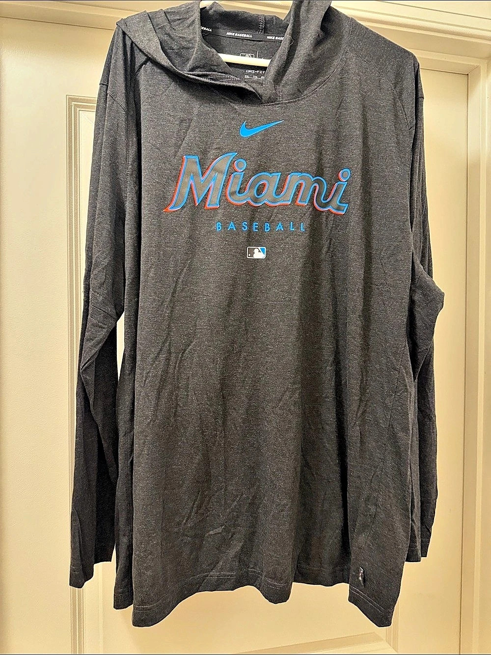 Nike Miami Marlins MLB Authentic Collection Dri-Fit Hoodie Black & Blue XXL